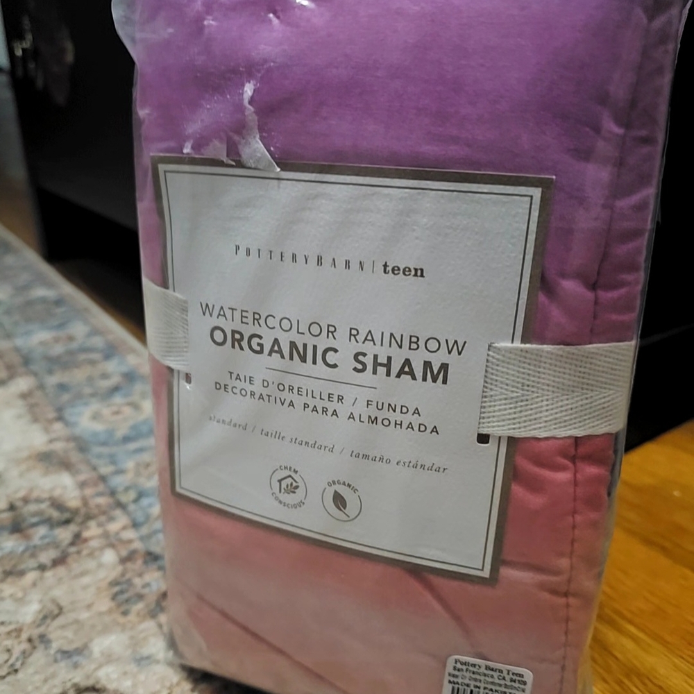 Pottery Barn Teen Watercolor Rainbow Organic Sham - Pink and Purple